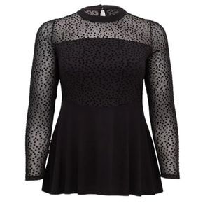 Torrid Black Mesh Polka Dot Top